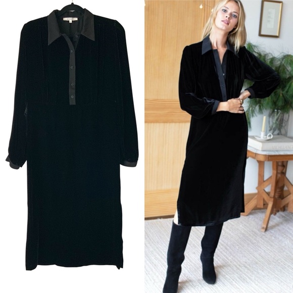 EMERSON FRY 40'S Midi Dress Black Combo Velvet Silk Blend Black Small - Picture 1 of 14